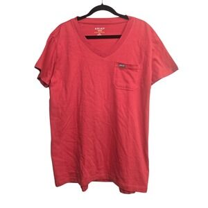 Ariat Rebar Women's Large Red V Neck Pocket Tee Workwear Shirt Casual Western